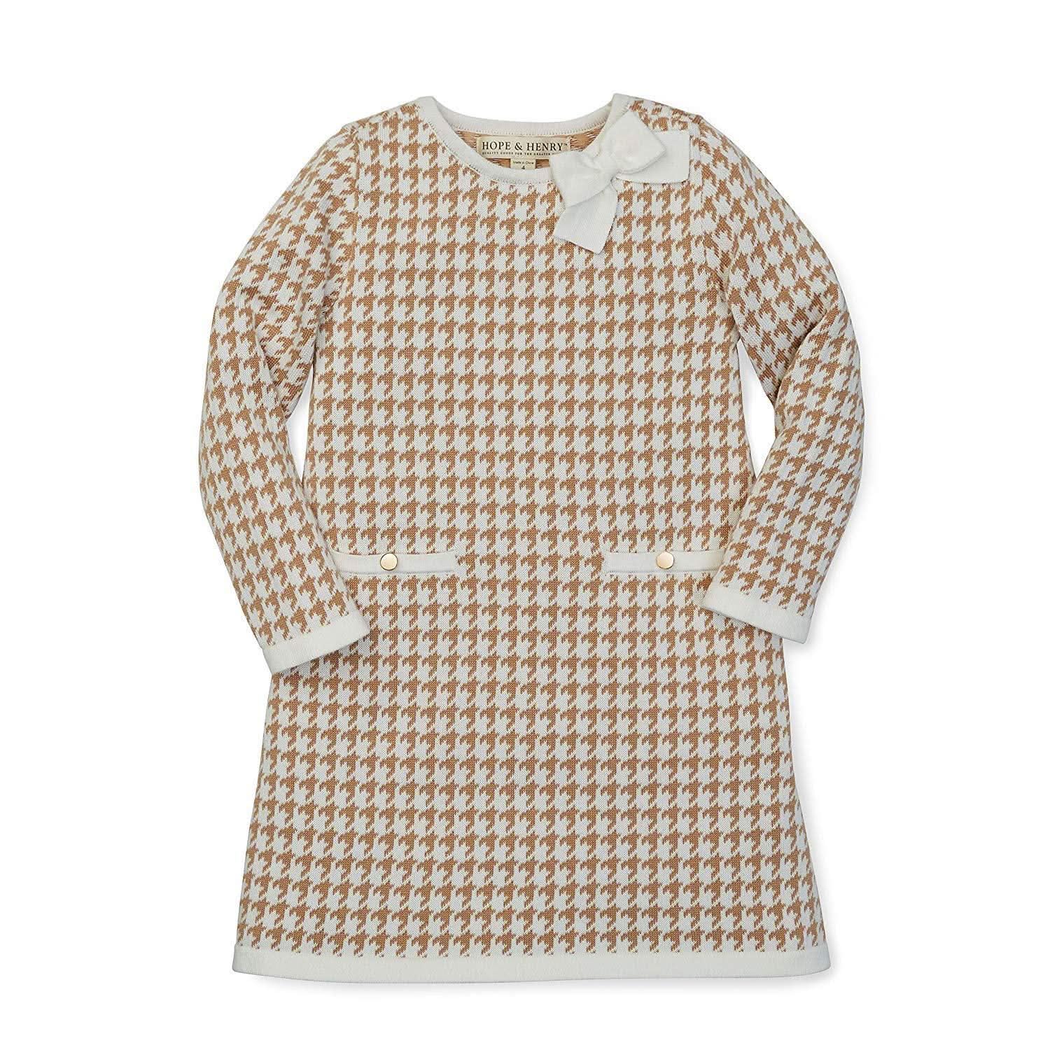 Hope &amp; Henry Girls' Long Sleeve Bow Detail Intarsia Sweater Dress