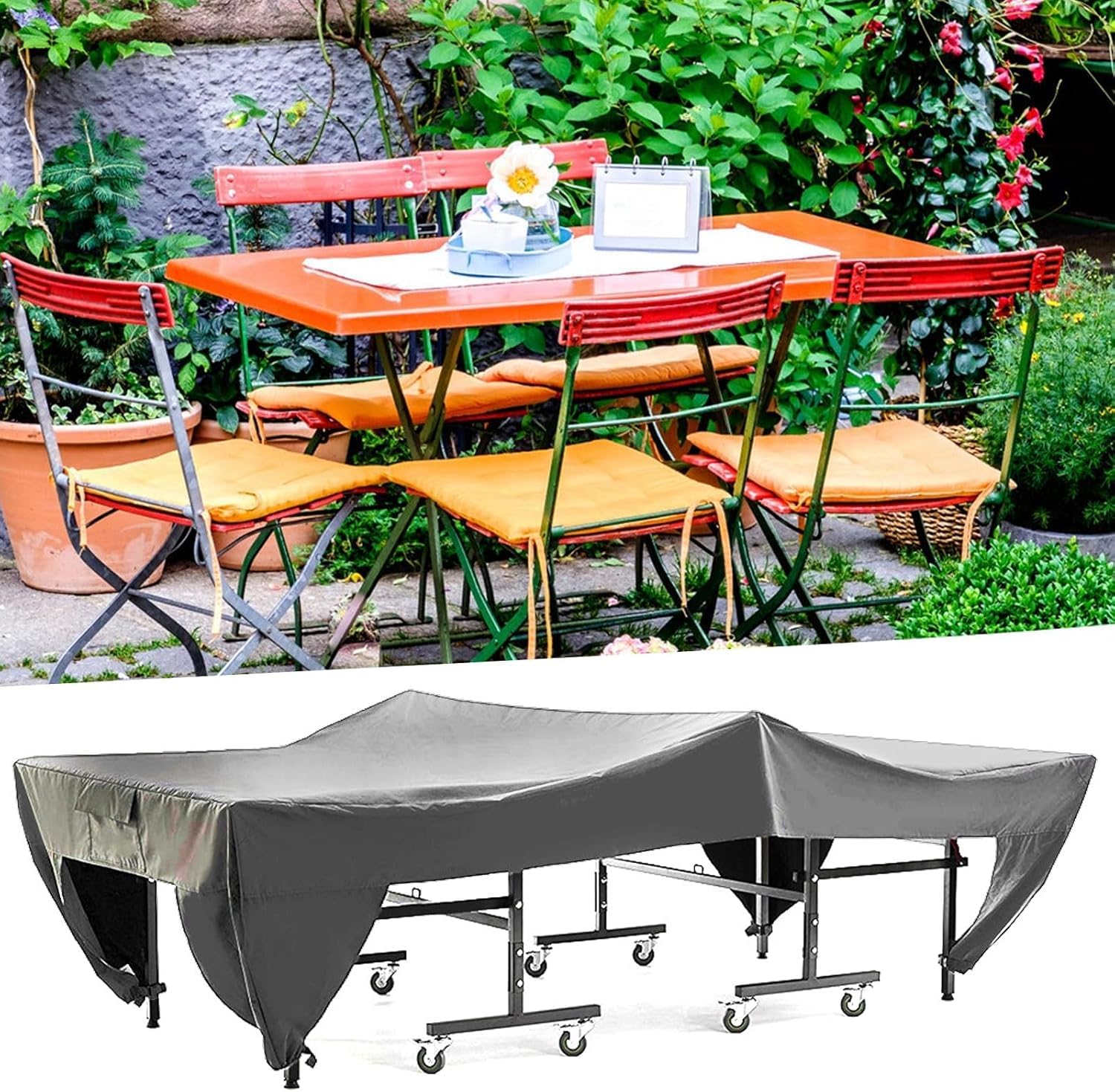 GAESHOW Funda para Mesa de Ping Pong, Impermeable Ajustable Resistente a la Intemperie Funda Protectora para Mesa de Ping Pong de Mesa para Exteriores 280x153x73cm — view 2