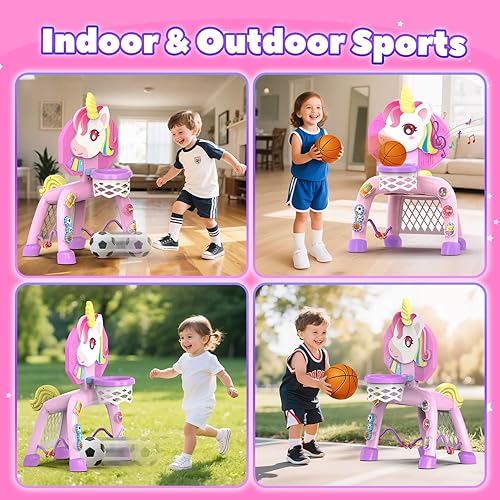 Miniatura 7 de Aro de baloncesto y portería de fútbol para niños de 1, 2, 3 años, juguete deportivo con música de sonido ligero, juguetes para bebés y niños