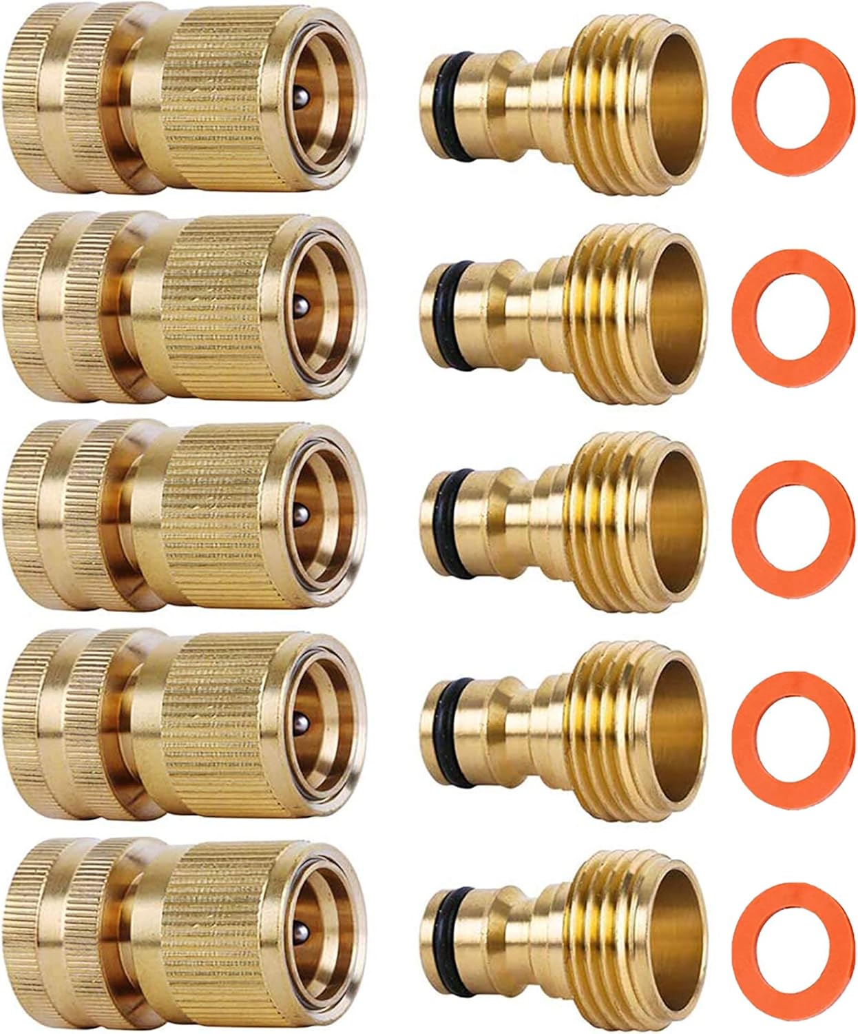 8Packs Garden Hose Quick Connectors, Solid Brass 3/4 inch GHT Thread Easy Connect Fittings No-Leak Water Hose Male Female Set
