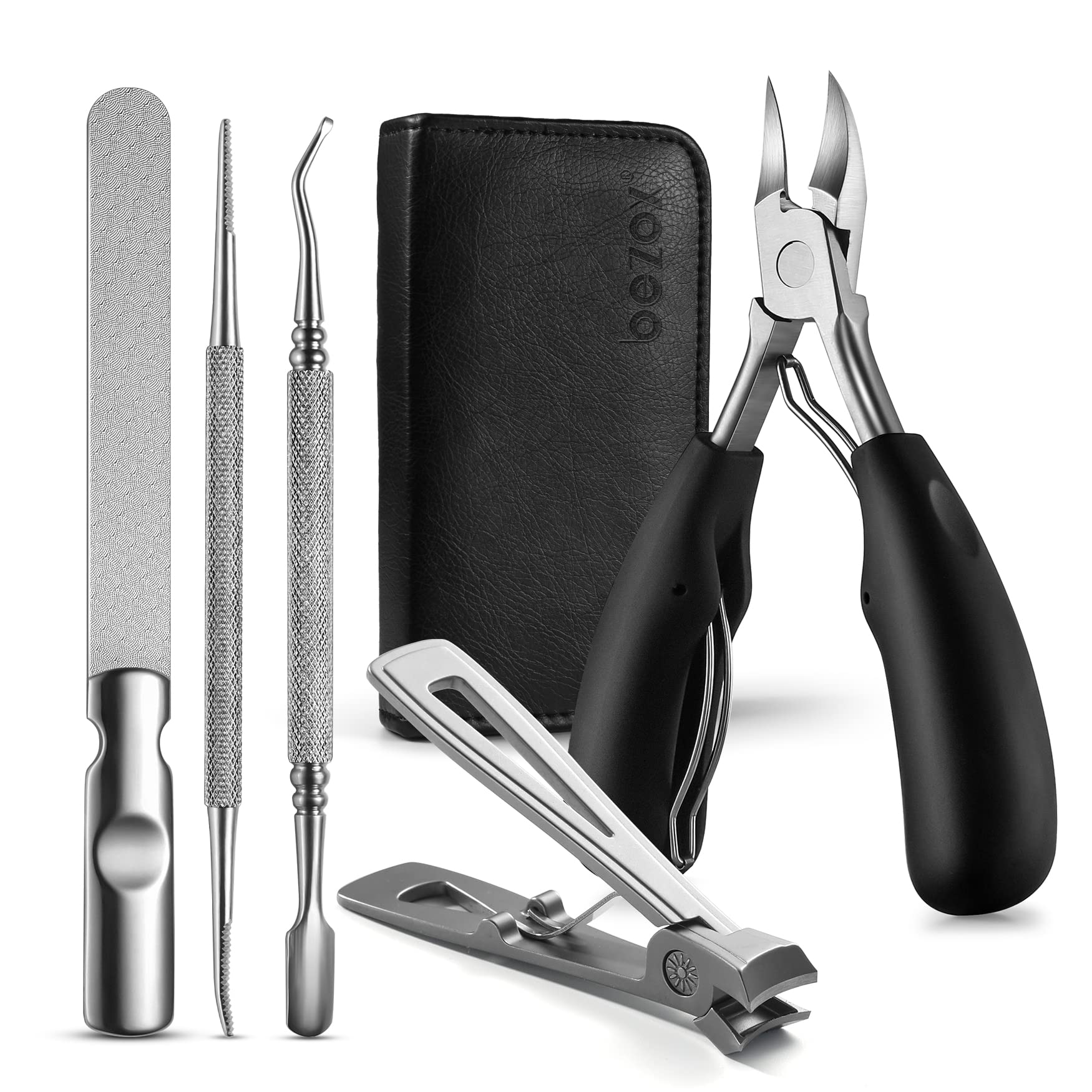 BEZOX Nagelknipser set für Fingernägel und Zehennagel, 5pcs Maniküre Werkzeuge, Hochwertiger Nagelschere kit aus Poliertem Edelstahl für Dicken & Eingewachsenen Harten Fußnägel