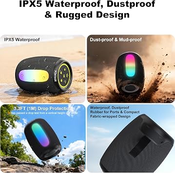 Portable Bluetooth Speaker Wireless, Powerful Stereo Sound, IPX5 Waterproof