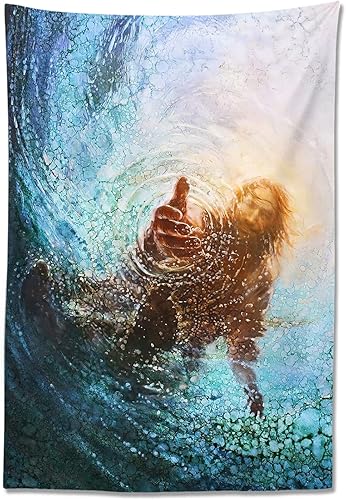 Tapiz de Jesucristo con la mano de Dios, telón de fondo para la pared, decoración del hogar, dormitorio, sala de estar, fiesta de cumpleaños, 90 x