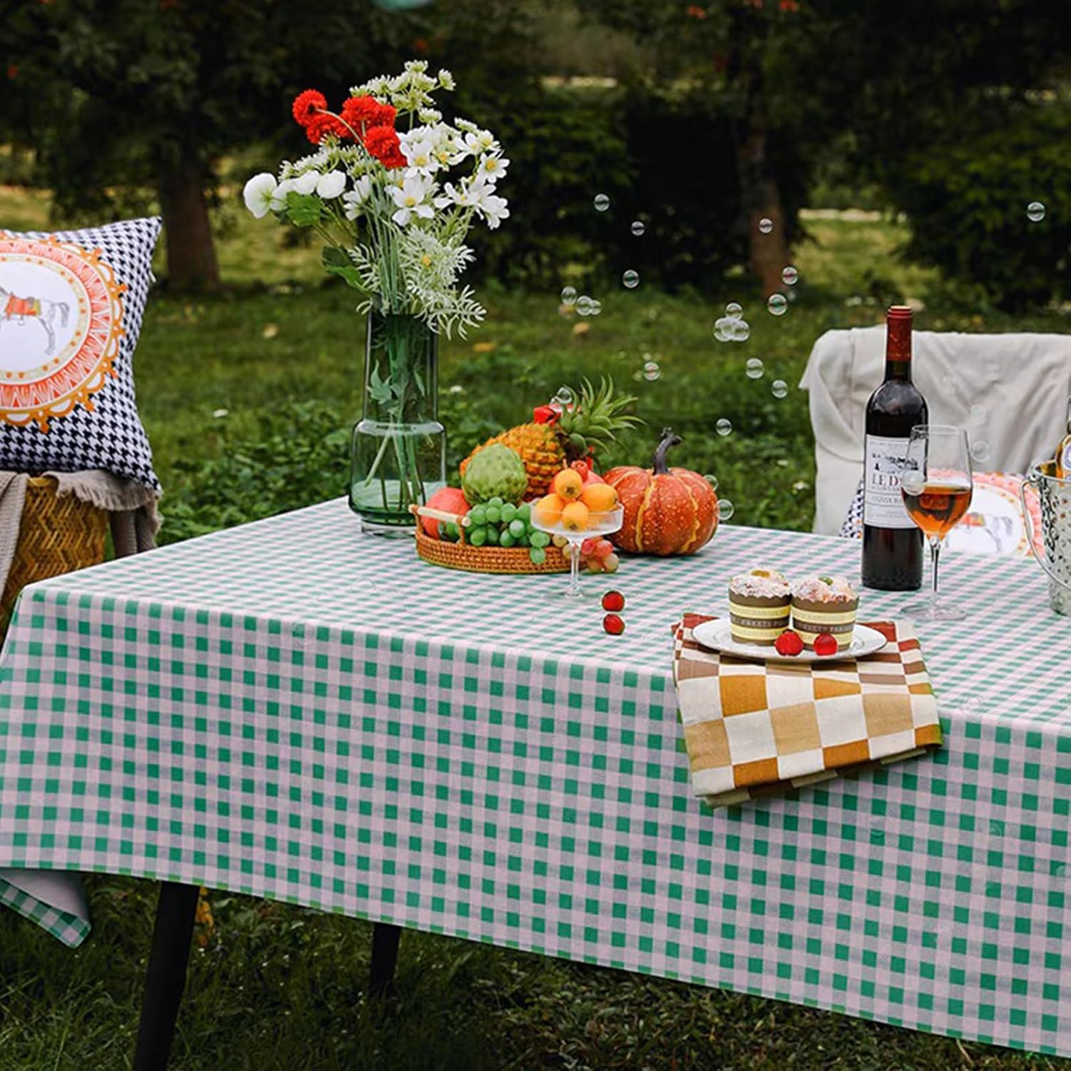 3Pack Plastic Table Cloth Disposable, Green and White Checkered Gingham Tablecloth for Picnic Easter ST Patricks Christmas Party Decorations Size 54x108 Inch (Green+White Checker)