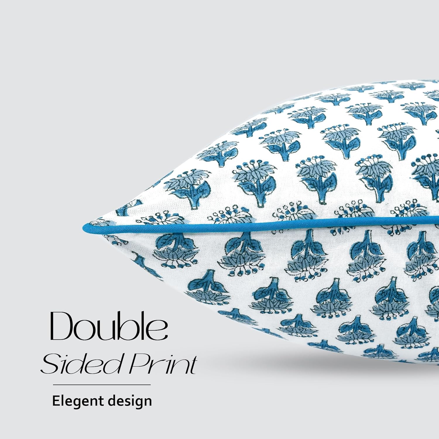 CPC Apatite Blue 100% Cotton Block Print Sham Cover 14x36 inch, Handmade Boho Floral Pillowcase, Farmhouse Cottagecore Bedding, Soft Decorative Cushion Cover for Bedroom Décor - Image 2