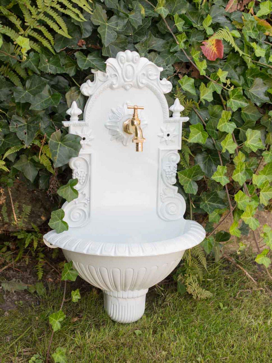 aubaho Waschbecken Wein Wandbrunnen Garten Aluminium Becken Brunnen antik Stil Weiss