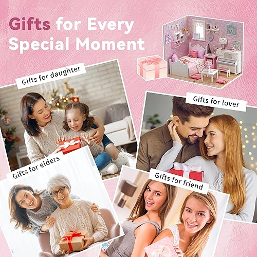 Miniatura 7 de Flever Kit de casa de muñecas en miniatura para bricolaje, habitación creativa con muebles y funda para regalo romántico de San Valentín (princesa