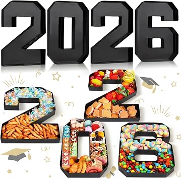Mooliwe 4 Pcs 2026 Graduation Fillable Numbers for Charcuterie Class of 2026 Cardboard Number Grad Charcuterie Board Serving Trays Graduation Food Box for Tray Party SuppliesBlack