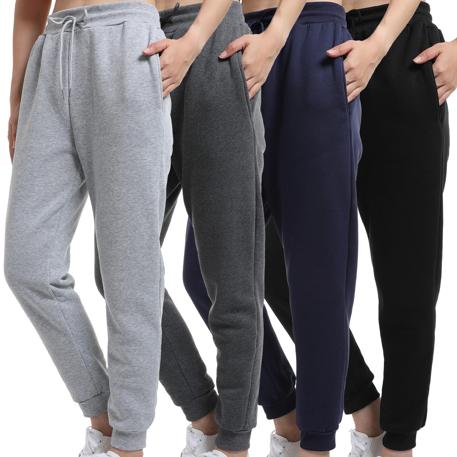 4 Pack Sweatpants Women Joggers Sweat Pants for Womens Fleece Sweatpants with Pockets Drawstring for Running Yoga