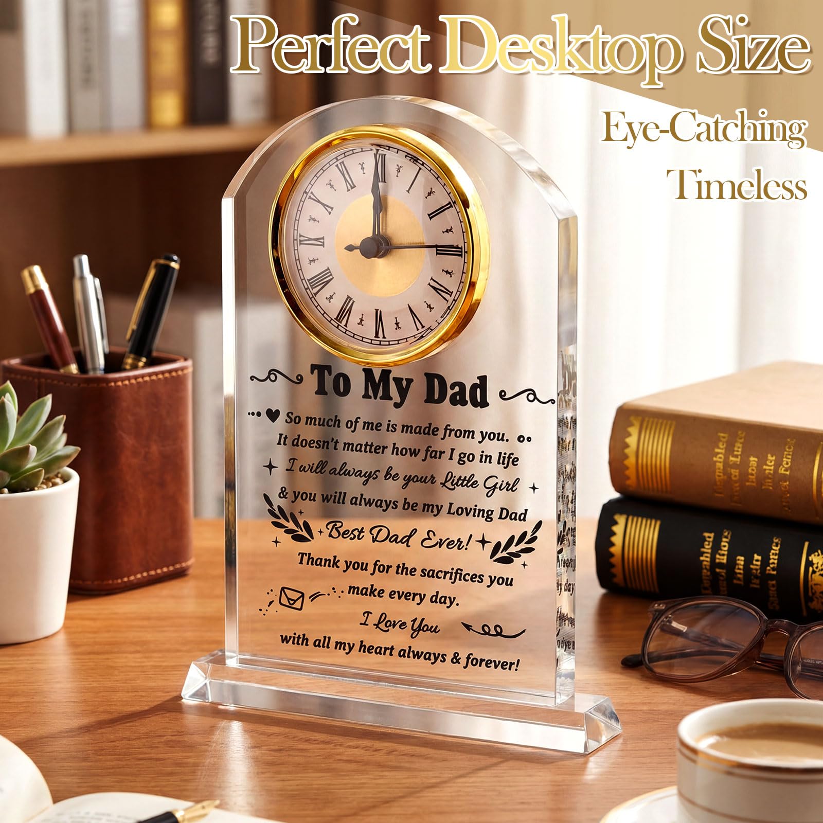 Landical Orologio da papà Regali Acrilico Papà Regali di compleanno da Figlia Figlio Apprezzamento Orologio per la Festa del Papà Acrilico Scrivania Cartello per Uomo Camera Idea Maschile Casa