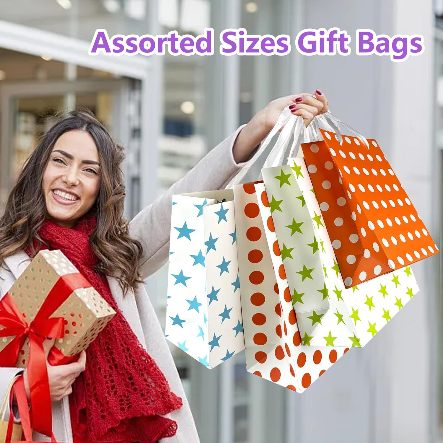 MUMULULU 56 PCS Assorted Sizes Gift Bags 28 Gift Bags 4 Sizes 28 Tissue Papers 7 Color Bulk Perfect for Birthdays Weddings Parties Holidays 4 Sizes Multiple Colors - Image 3