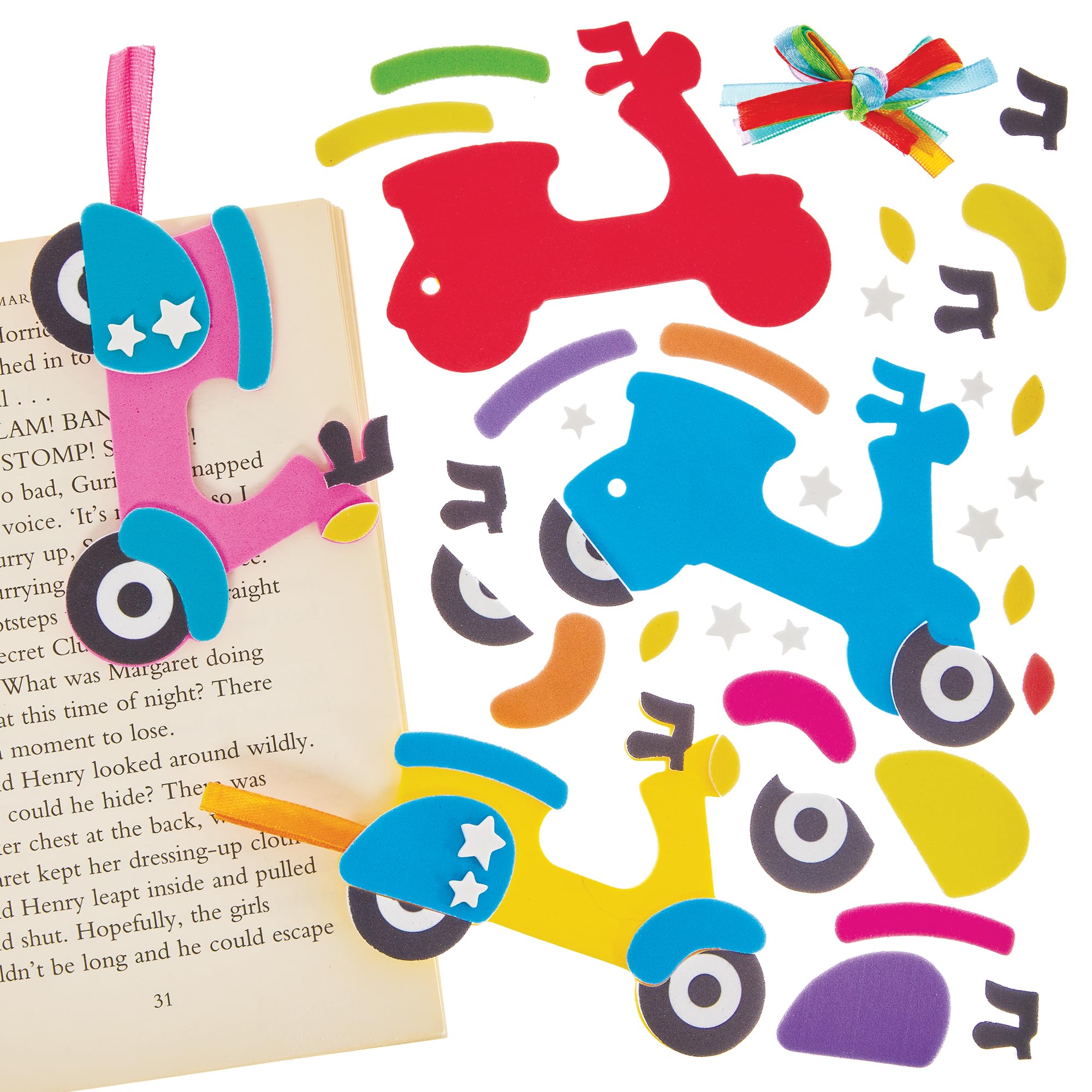 Baker Ross FN077 Moped Mix & Match Bookmark Kits - Pack of 8, World Book Day Kits, Bookmark Making for Kids