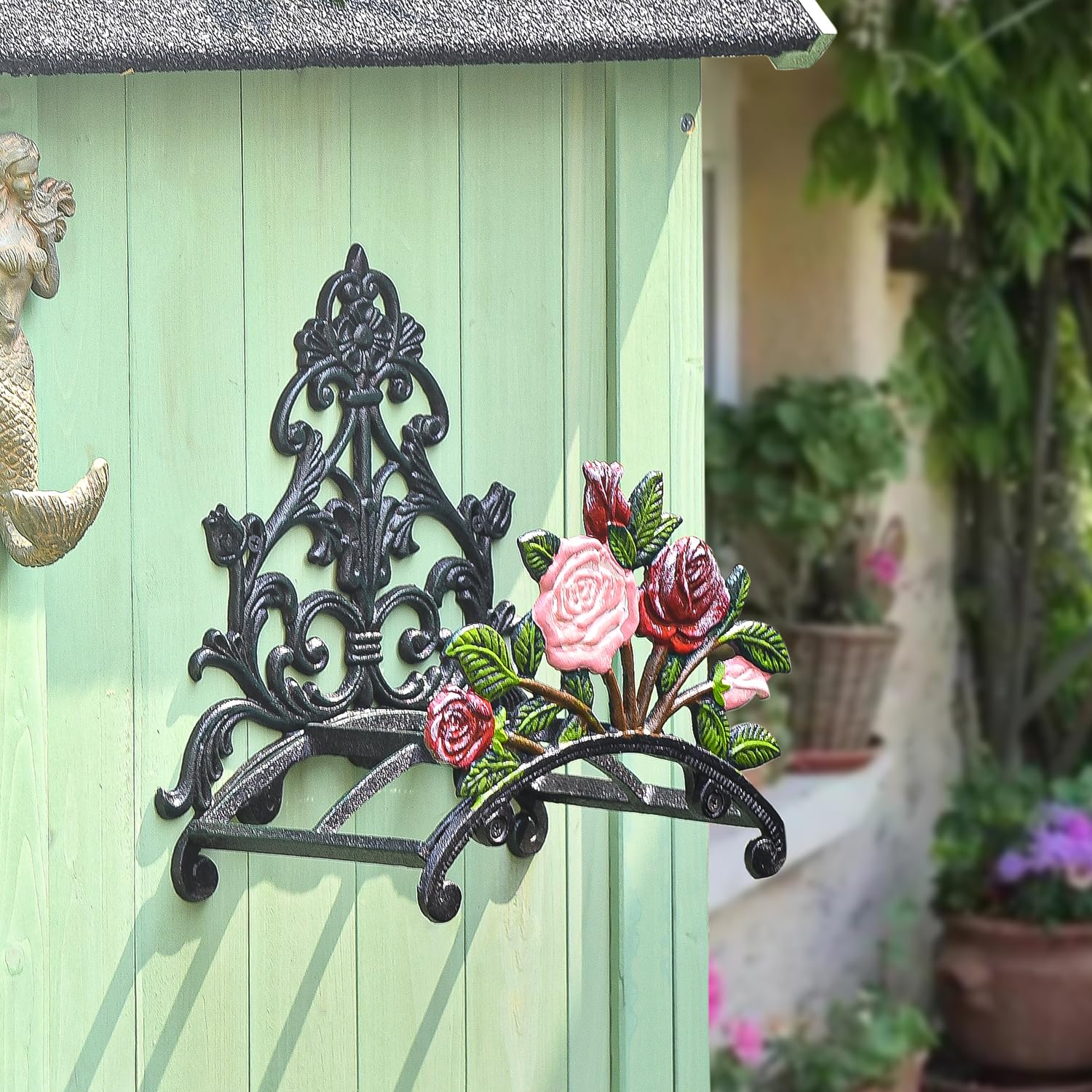 Sungmor Support de tuyau d'arrosage en fonte robuste, décoration murale en métal peinte à la main