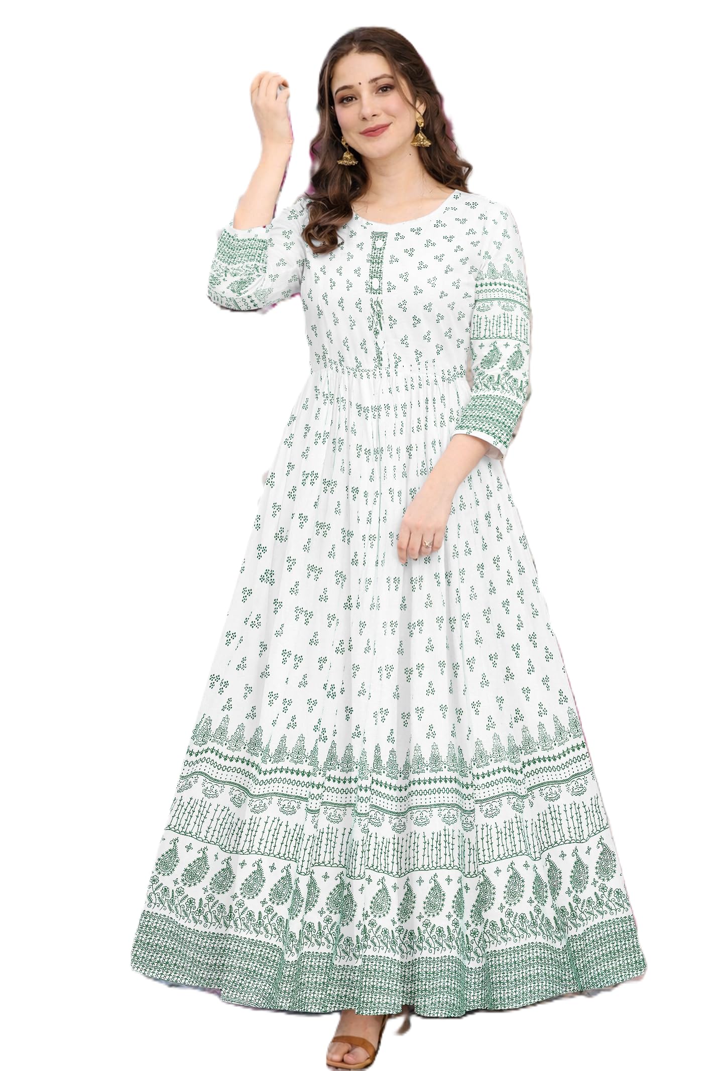 Women's Printed Anarkali Kurta, Ethnic Festive Long Dress, 3/4 Sleeves, Flared Hem-image-39