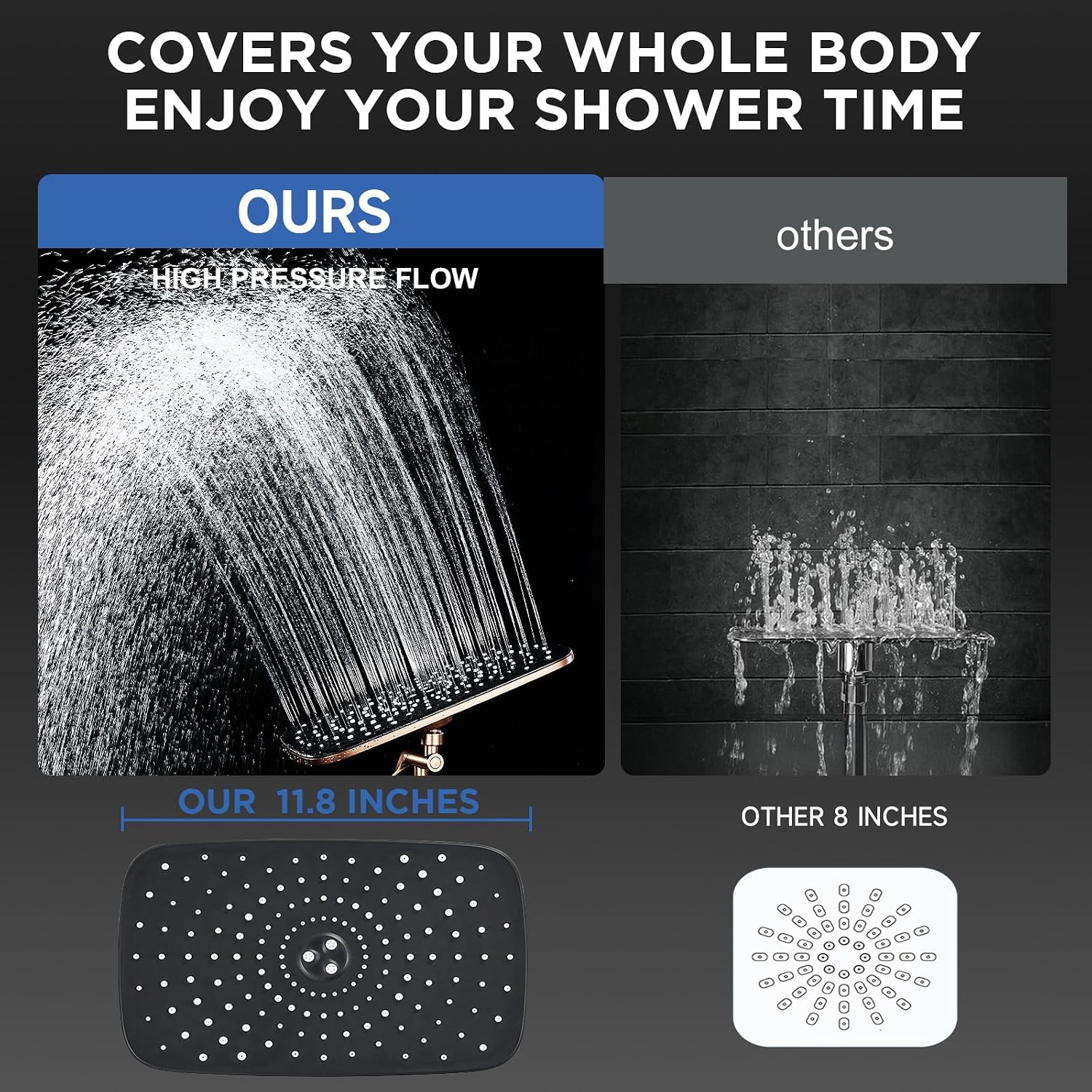 Veken 11.8" Rose Gold Shower Head with Handheld&Chrome Shower Filter image 4