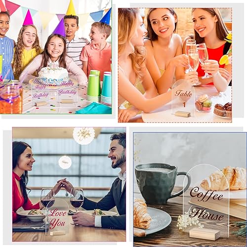 Miniatura 11 de Paquete de 12 soportes acrílicos con base de madera, letreros acrílicos para mesa de bricolaje, números de mesa, letreros modernos, placa vertical