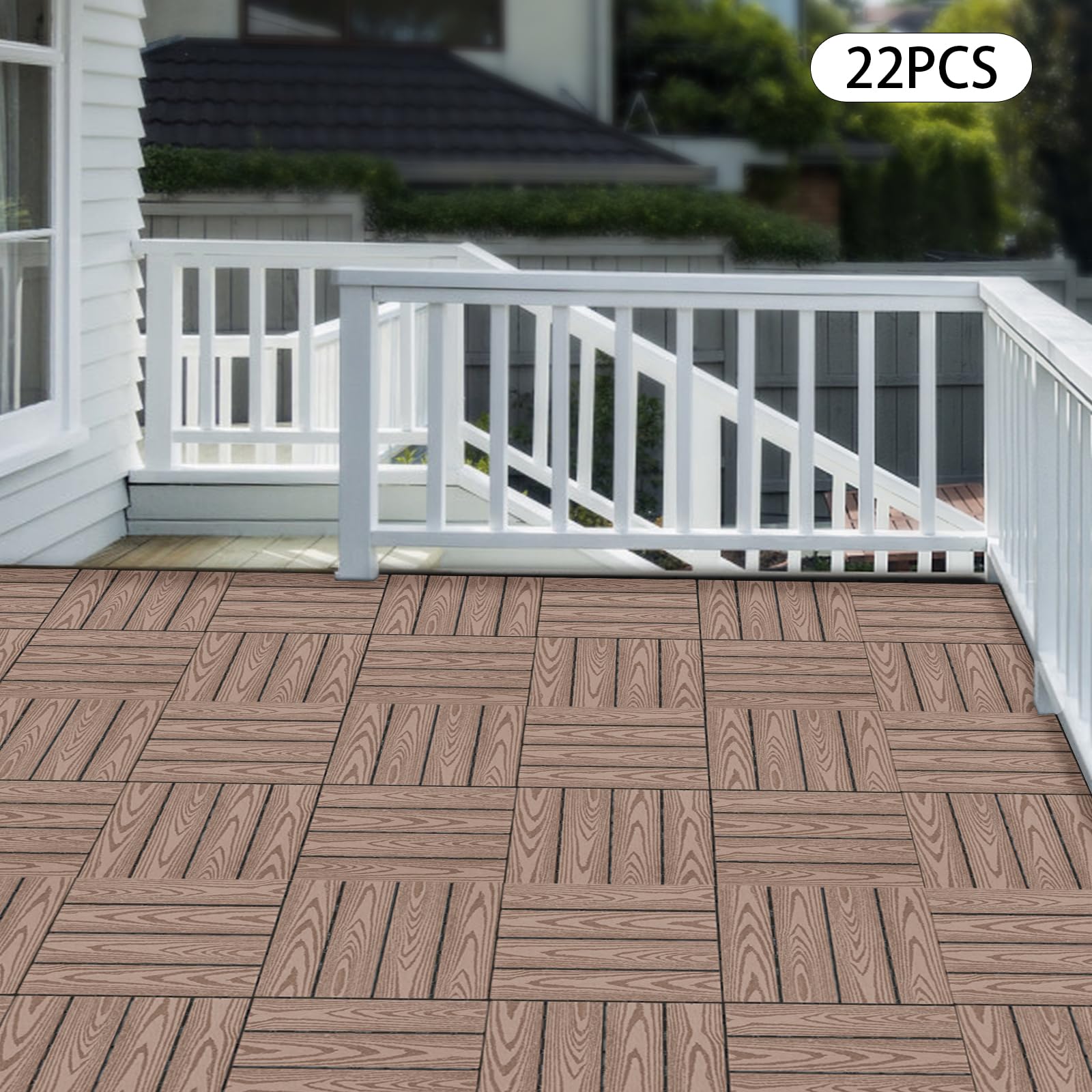 Lot De 27 Dalles De Terrasse WPC Emboîtable Carrelage Extérieur Composite Bois, Revêtements De Sol Bois-Plastique Lames De Terrasse, Pour Jardins Terrasses Balcons Salon Chambre D'autres