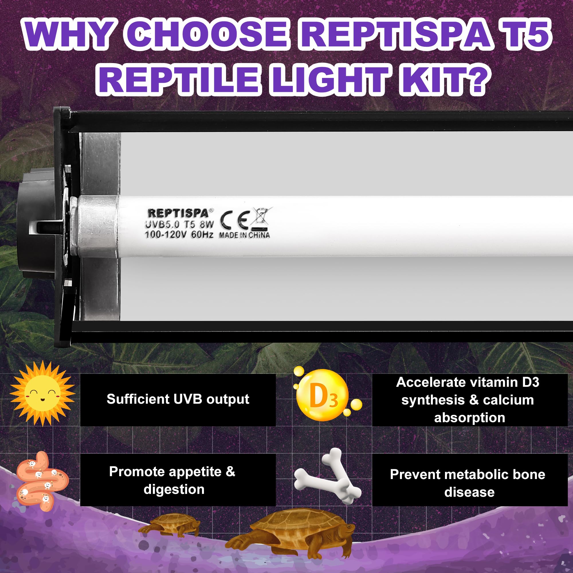 T5 HO UVB Lighting Combo Kit, 8W Reptile Light Fixture with Fluorescent Light Bulbs, Tropical 5.0 UVB Light for Reptiles and Amphibians, Basking Light for Bearded Dragon, High Output Natural Light - image 7