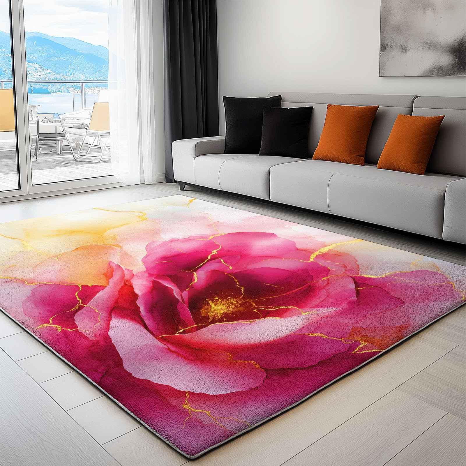 Générique Dywan do salonu róże malowanie tuszem alkoholowym 180 x 240 cm krótkie włosie dywan, nowoczesny pokój dziecięcy dorosły różowy miękki zmywalny antypoślizgowy dywan do przedpokoju kuchni