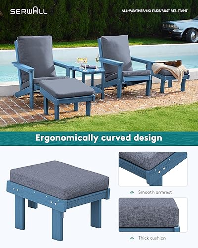 Miniatura 4 de SERWALL Silla Adirondack con cojín y otomana, juego de sillas Adirondack de polietileno de alta densidad para todo tipo de clima, sillas Adirondack
