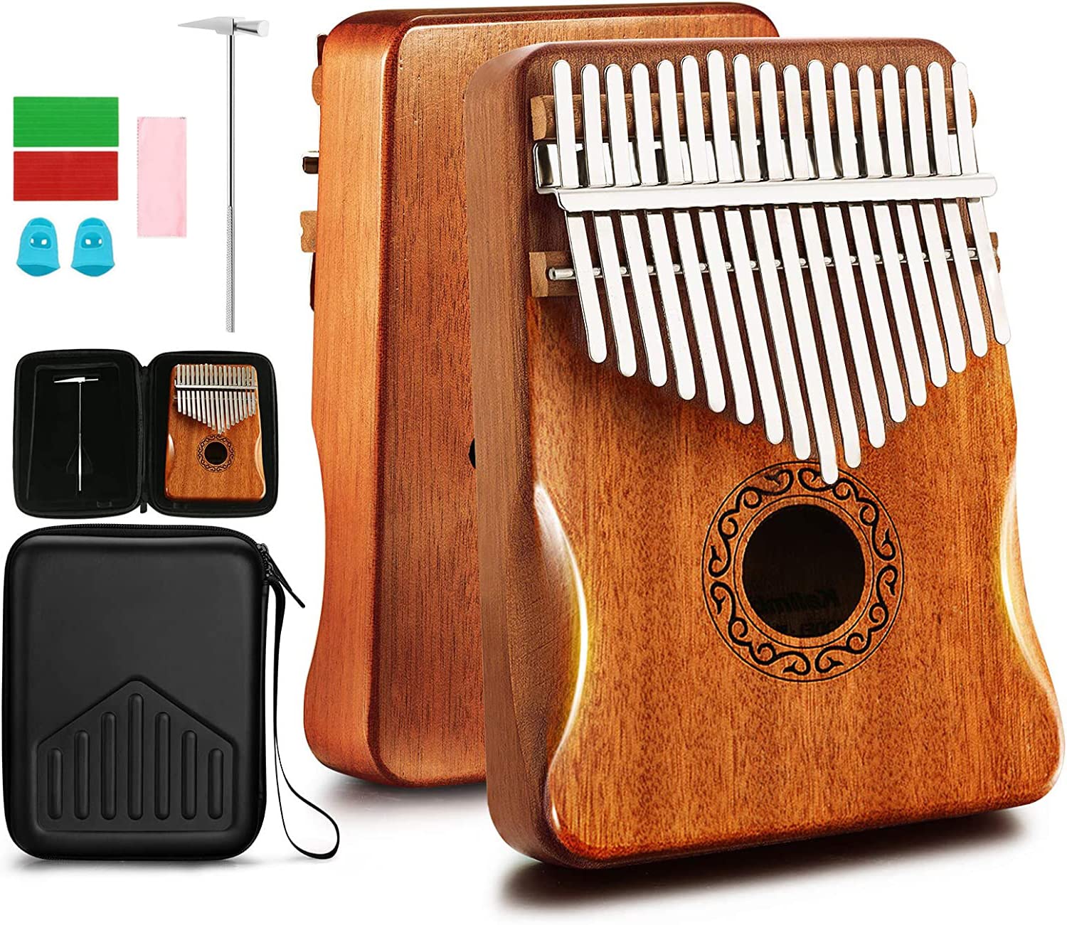 COOLBABY FC22 Kalimba Thumb Piano 17 Keys with Mahogany Wood,Mbira,Finger Piano Builts-in Waterproof Protective Box, Easy to Learn Portable Musical Instrument,Gift for Kids Adult Beginners
