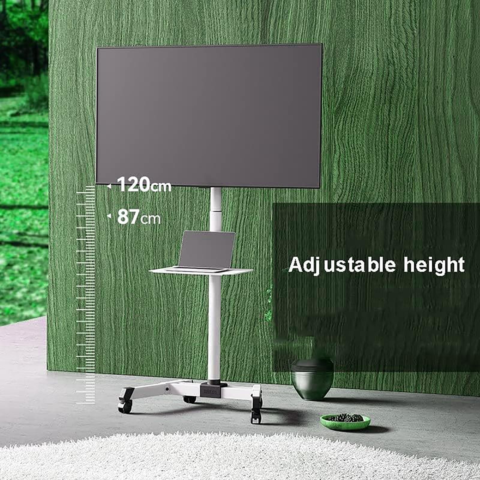 Soporte móvil para TV con Ruedas - Soporte de Suelo para TV, Carrito para TV rodante Ajustable en Altura, con Bandeja de Almacenamiento, para Pantallas de 23 a 60 p,