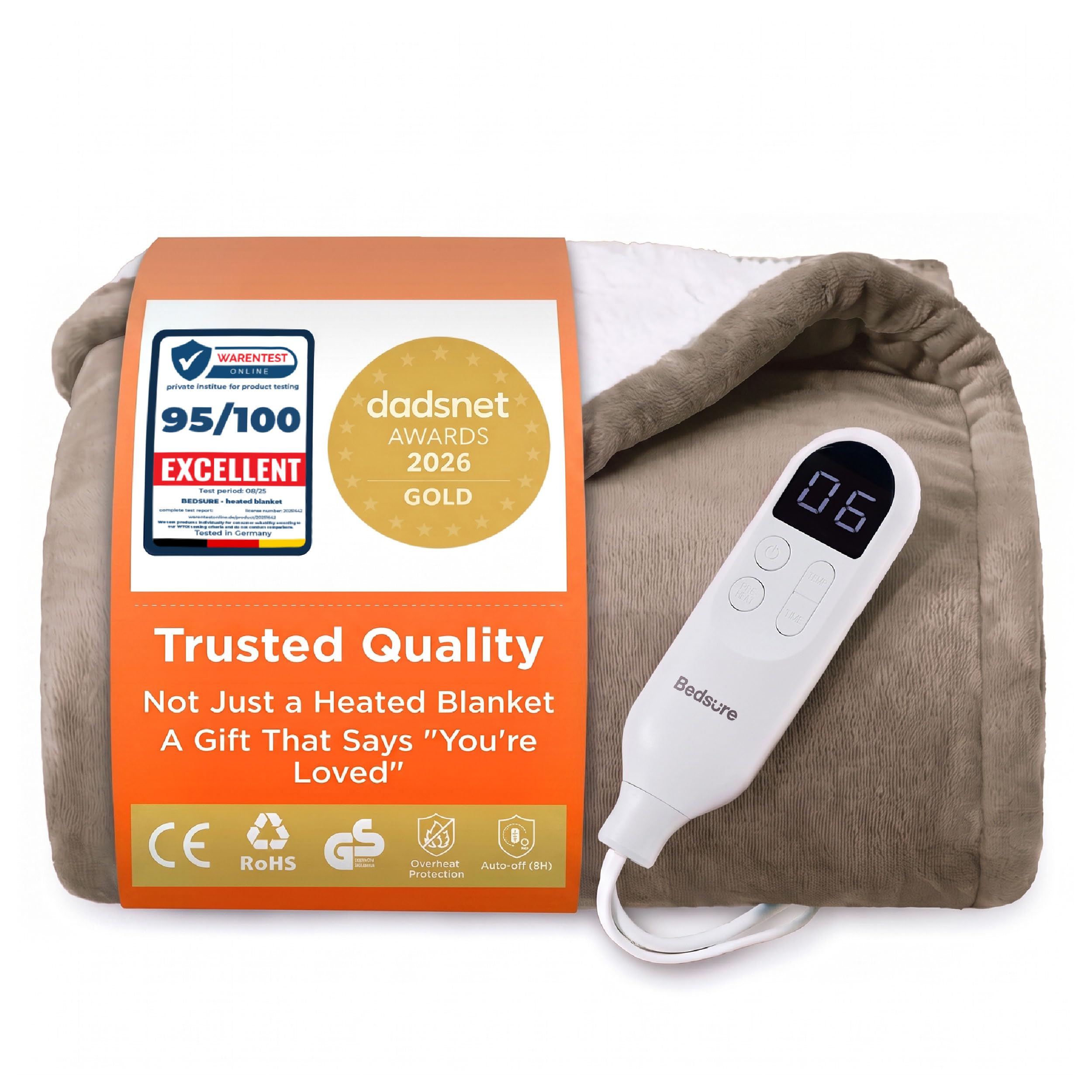 Bedsure Electric Blanket Heated Throw - Flannel, 130x180cm, Taupe