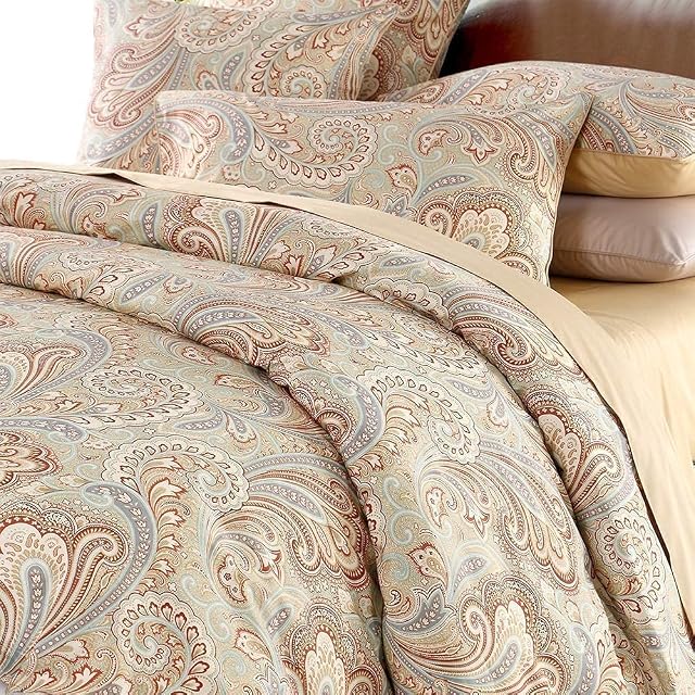 USTIDE 3 Pieces Luxury Paisley Duvet Cover Set, Floral Quilt Cover with Pillowcases Girls Bedding Set Super Cozy Durable Egyptian Cotton King