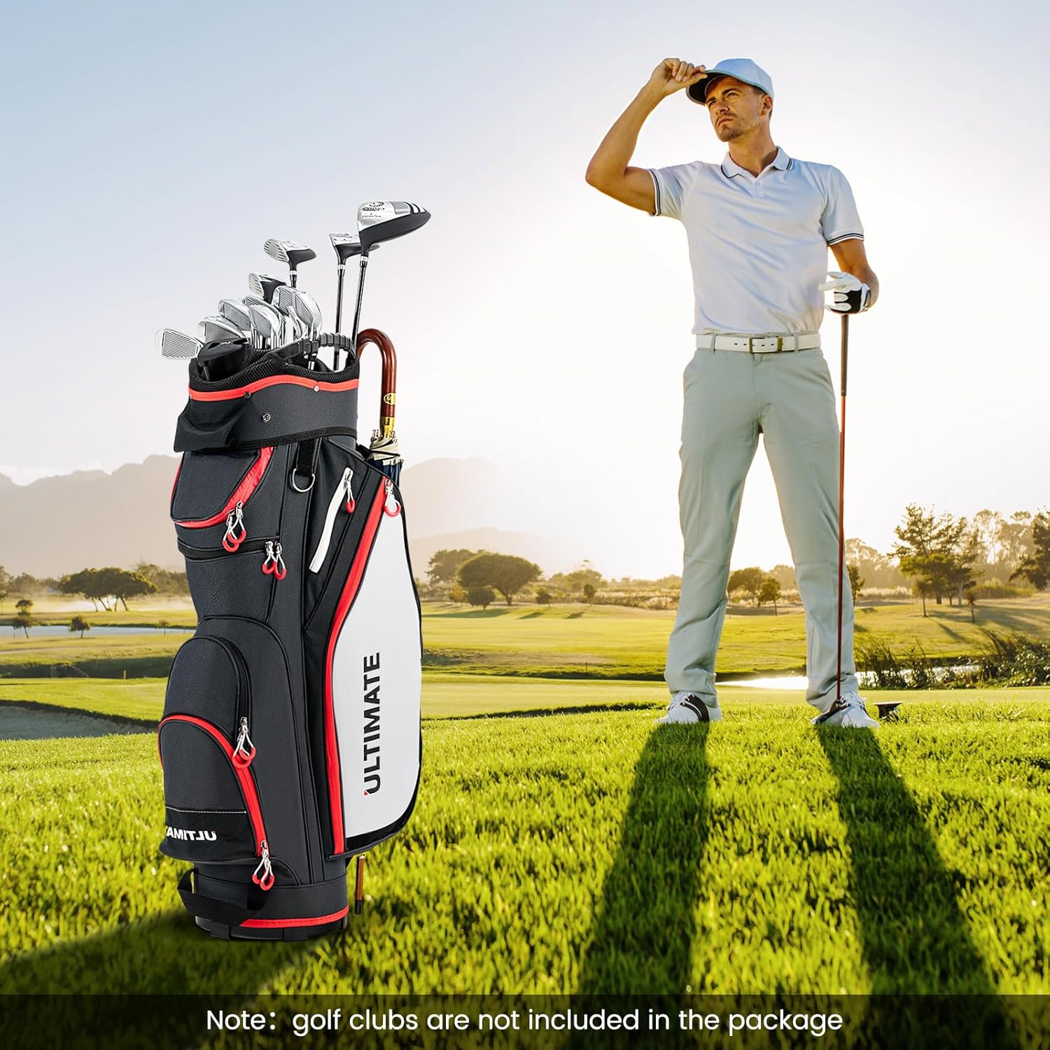 ULTIMATE Golf Cart Bag, 14 Way Top Dividers Golf Carry Bag w/Pockets & Umbrella Holder, Portable Golf Club Bag w/Soft Shoulder Strap & Rain Hood, Lightweight Golf Bag for Women & Men