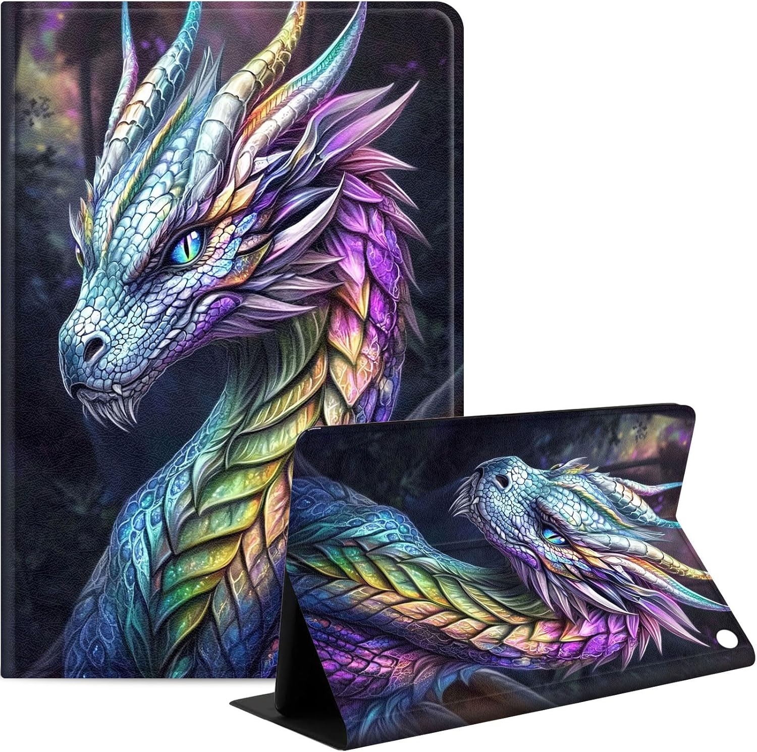 for Fire HD 10 Tablet Case for Kindle Fire HD 10/10 Plus 13th/11th Gen 2023/2021, Slim PU Leather Stand Cover with Auto Wake/Sleep, Multi-Angle Viewing & Shockproof, Majestic Dragon