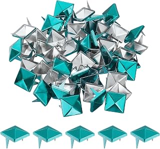 uxcell 50Pcs Square Pyramid Rivets, 12mm Two-Jaw Studs Spikes, Copper Punk Rock Nailhead Spots for Clothing Bag Leather Shoes (Blue)