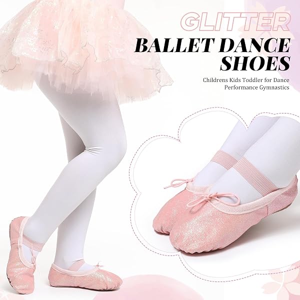 Chaussures de ballet pour filles - Chaussures de danse à paillettes - Chaussons de danse en cuir - Semelle complète - Ballerines plates pour enfants et tout-petits - 4
