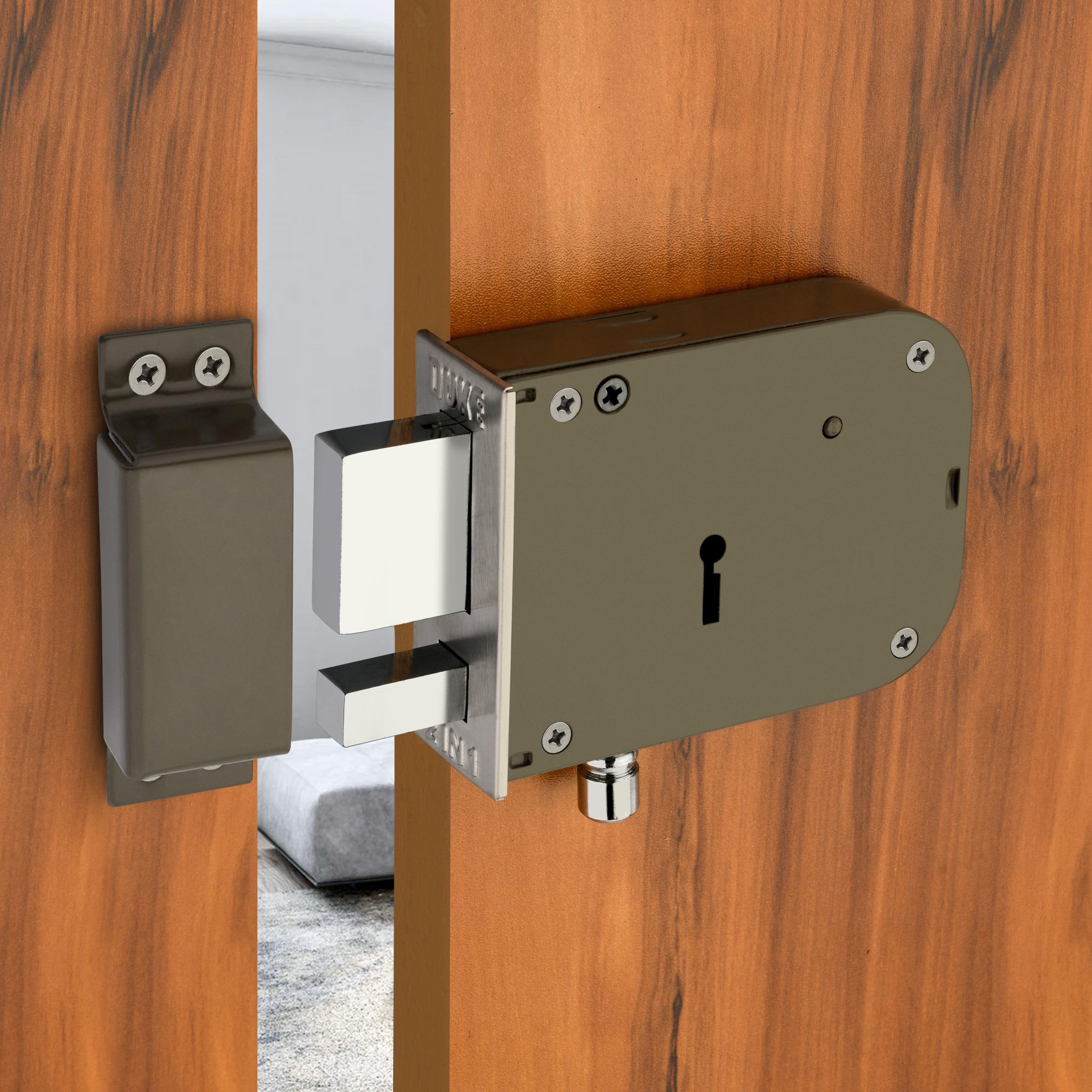 DUKE Door Lock Dyna 2-1 Heavy Main Door Lock with One Solid Hudka and Latch 6 Levers 100mm Double Action Locking with 2 Chrome Finish Keys