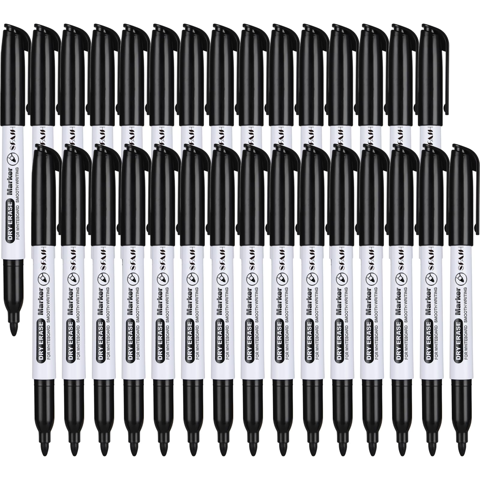 SFAIH Dry Erase Marker mit feiner Spitze, 30 Stück, schwarz, geruchsarm, ungiftig