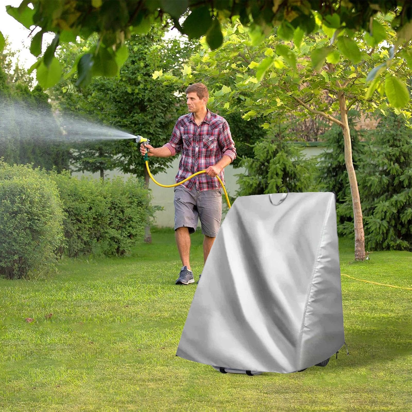 Outdoor Abdeckung Für Schlauchaufroller | Oxford-Staubschutzhaube Mit Kordelzug | Außen Schutzhülle für Gartenschlauchtrommel | für Sonne Regen Schnee Garage Pool Terrasse Hof