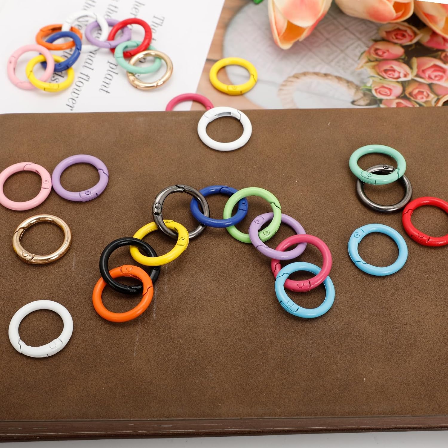 45Pcs Colorful Round Spring O Rings, Metal Trigger Snap Clip Keyring Buckle Hooks for DIY Accessories, Purse, Keychain, Handbag, Lanyard