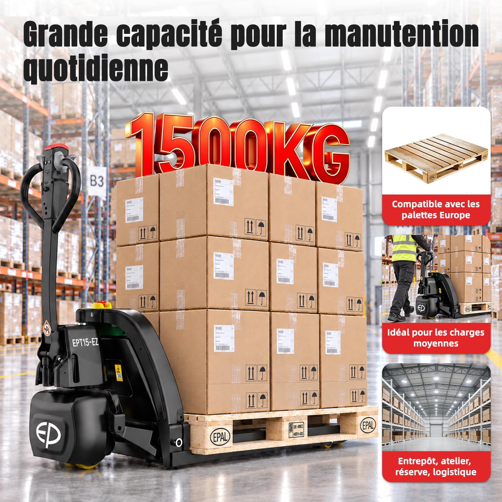 EPT15-EZ Transpalette électrique Lithium 1500 kg, fourches 1150 mm