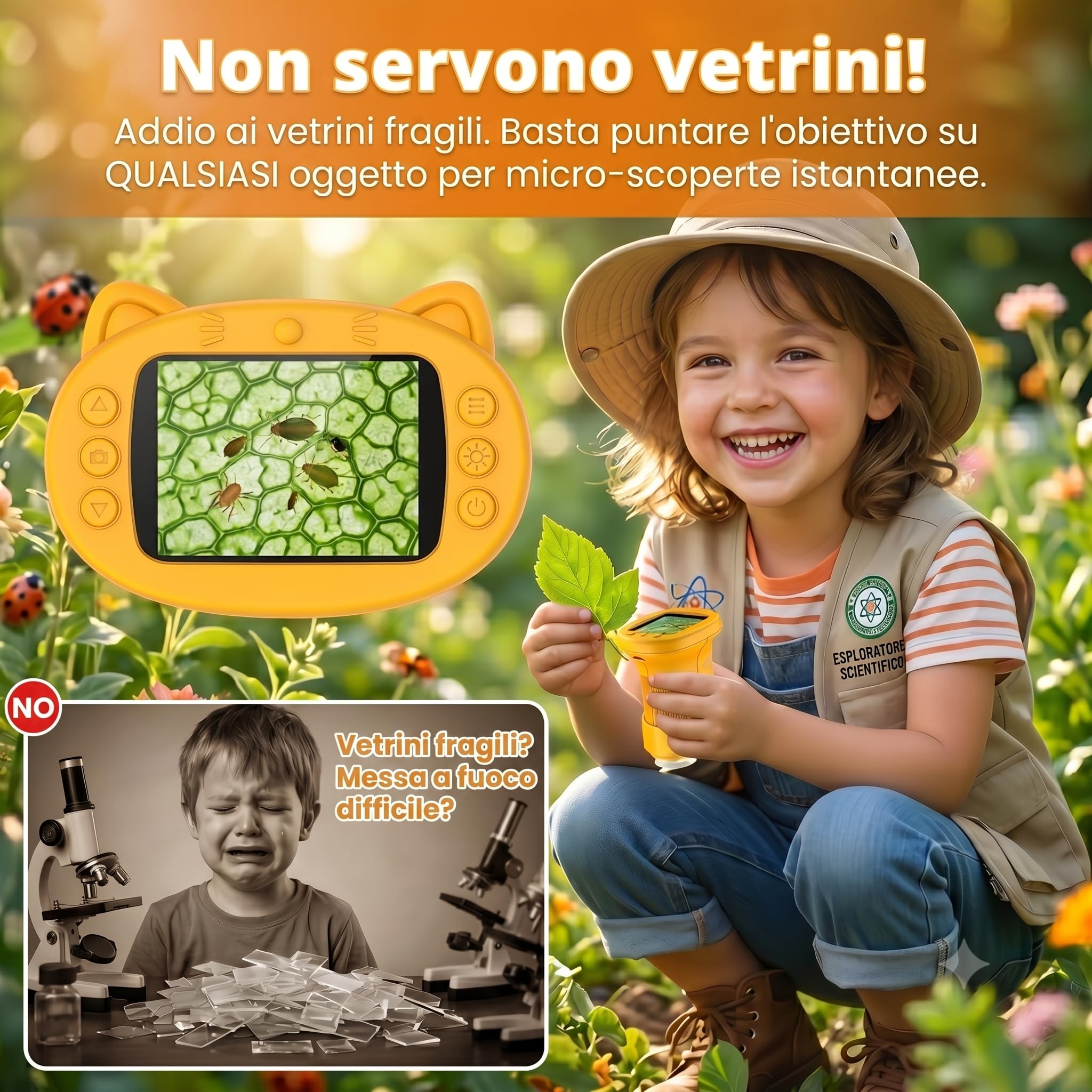 Microscopio Bambini, Microscopio Digitale 1000X 4K con Schermo 2,4″, 8 LED, USB Ricaricabile, Giocattolo Educativo per Scuola, Idea Regalo di Natale e Ritorno a Scuola, per Bambini 3–12 Anni