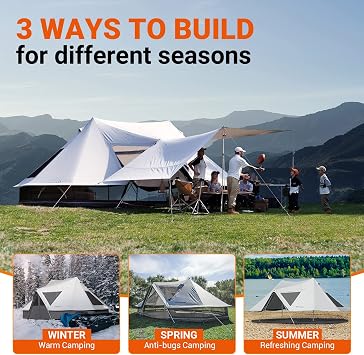 KingCamp Canvas Bell Yurt Tents, 4 Seasons Large Waterproof & Windproof Luxury Glamping Tent w/Stove Jack for Family Outdoor Camping, Hunting, Parties
