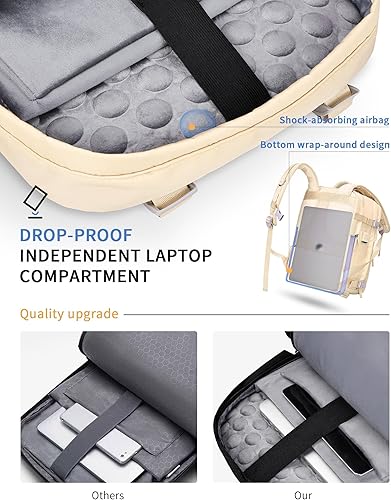 Miniatura 3 de LIVACASA Mochila de viaje impermeable para mujer, 40 L, aprobada por aerolíneas, mochila para portátil con compartimento y puerto USB, Beige,