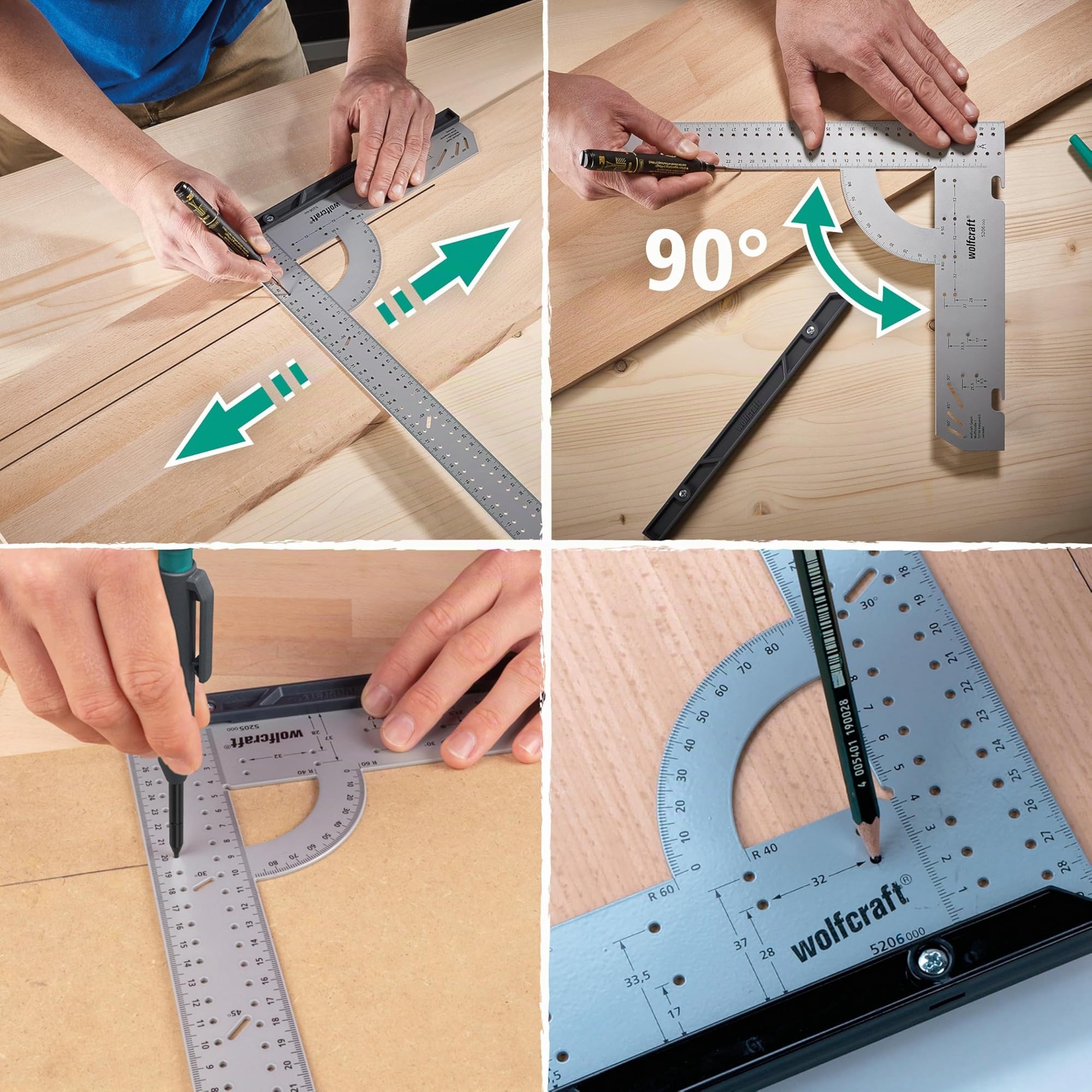 Wolfcraft Squadra multiuso 500 mm per misurare tracciare disegnare tagliare