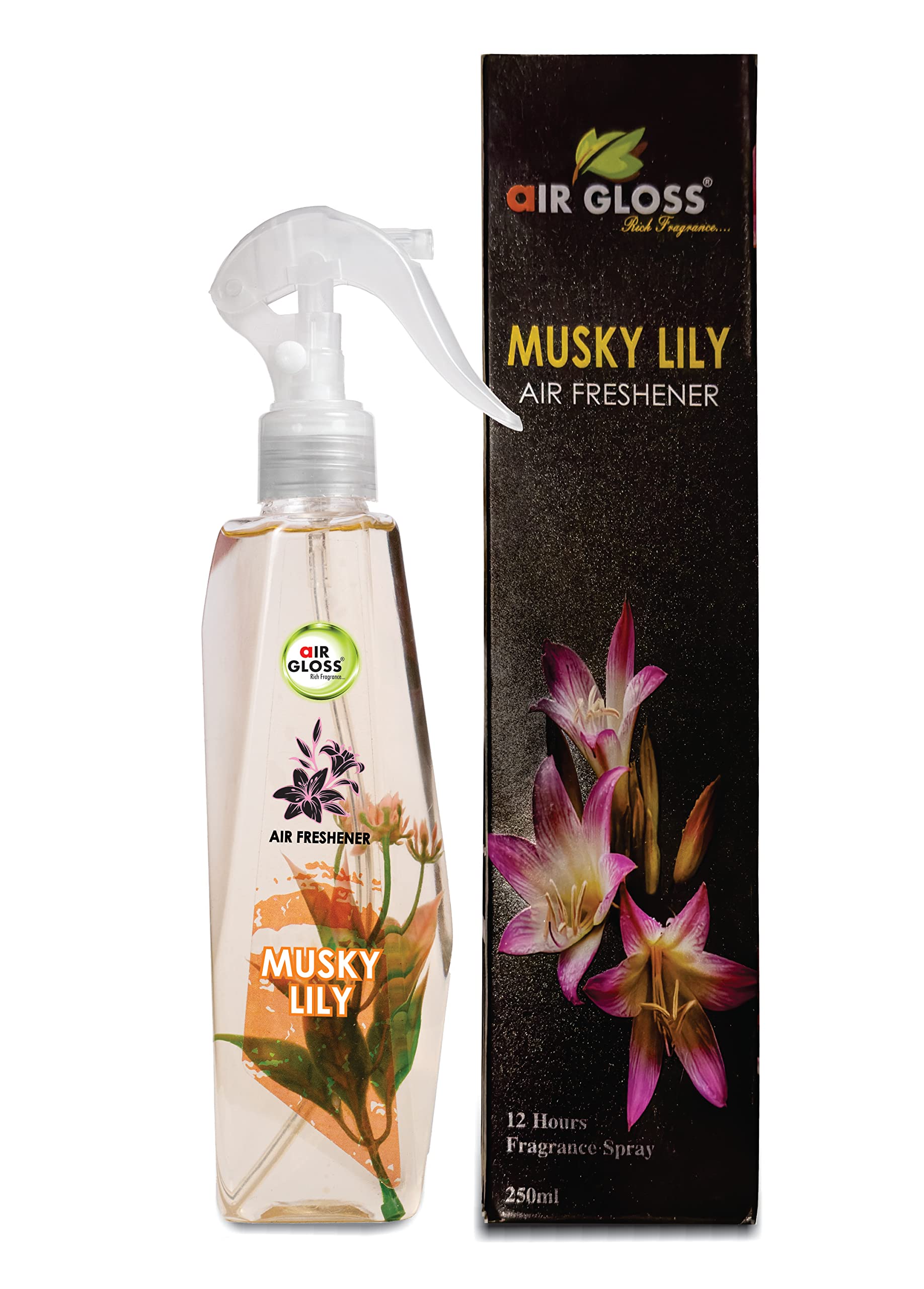 Air Gloss Room Air Freshener Musk Lily Spray | Works as Room, Office, Car and Bathroom Freshener with Long-Lasting Fragrance (Pack of 1) 250 ml