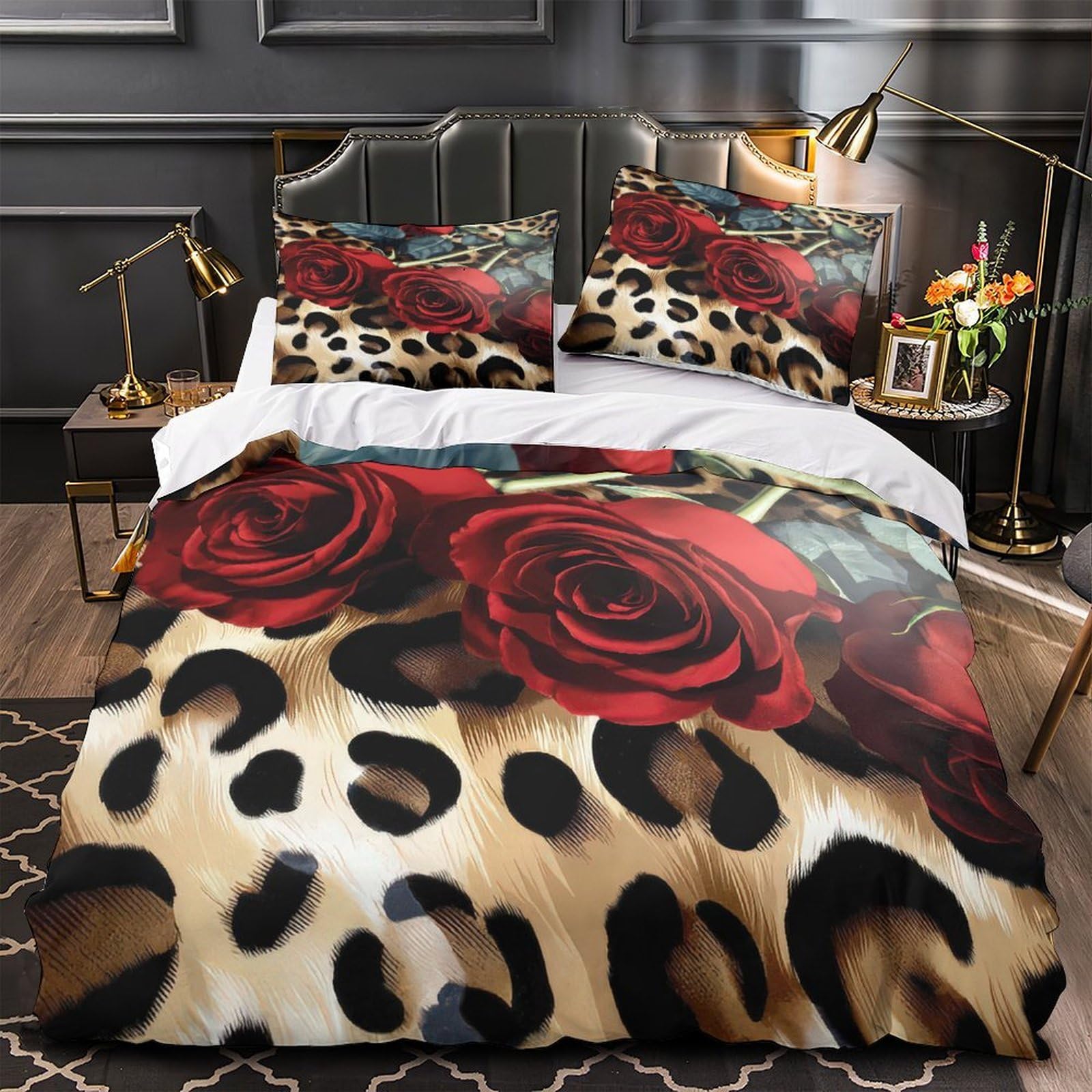 Housse de couette roses rouges 200x200 parure lit double microfibre floral
