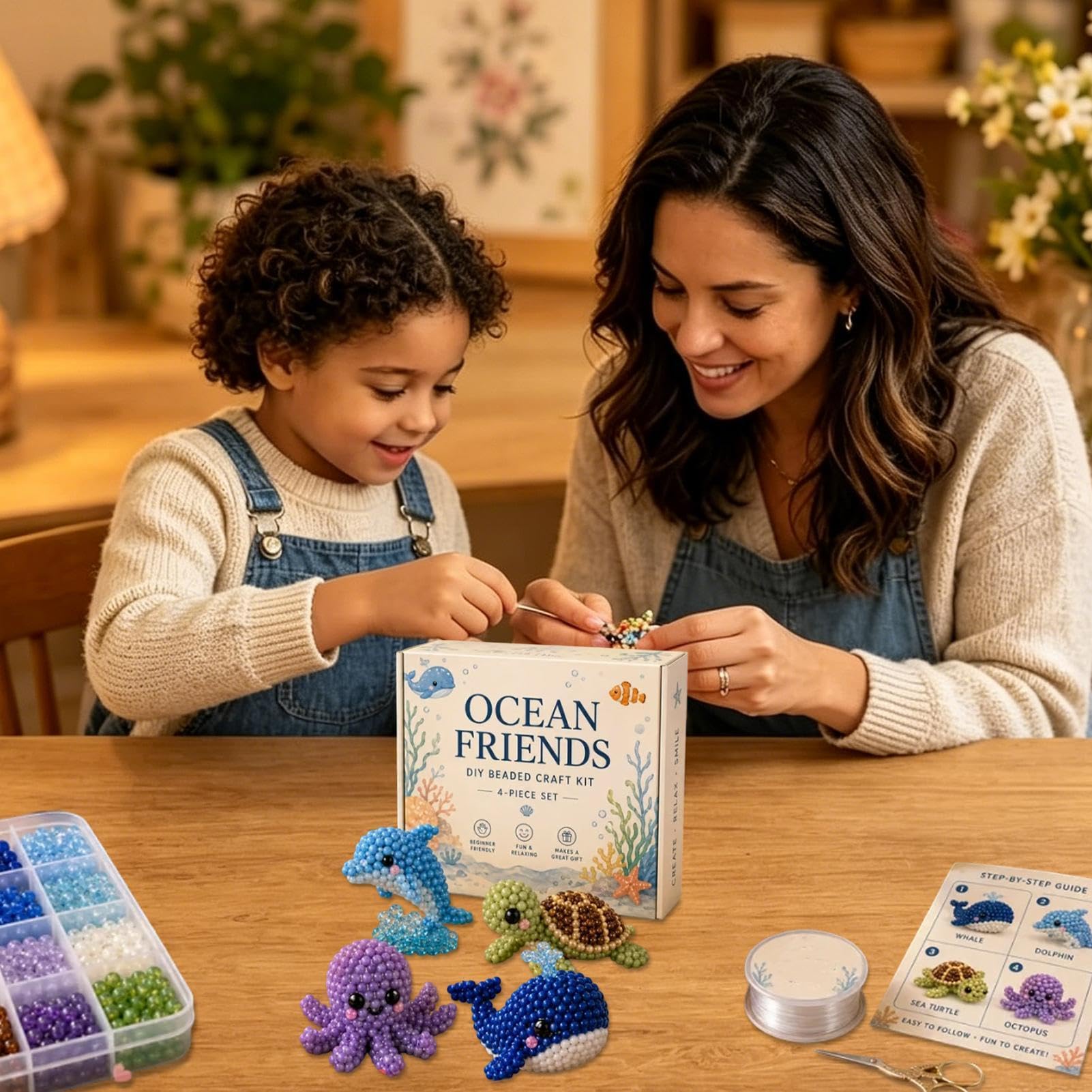 Mini Kit Perline 3D Animali Fai da Te – Set Portatile per Adulti e Principianti, 4 Design con Istruzioni, Regalo Creativo per Hobbisti