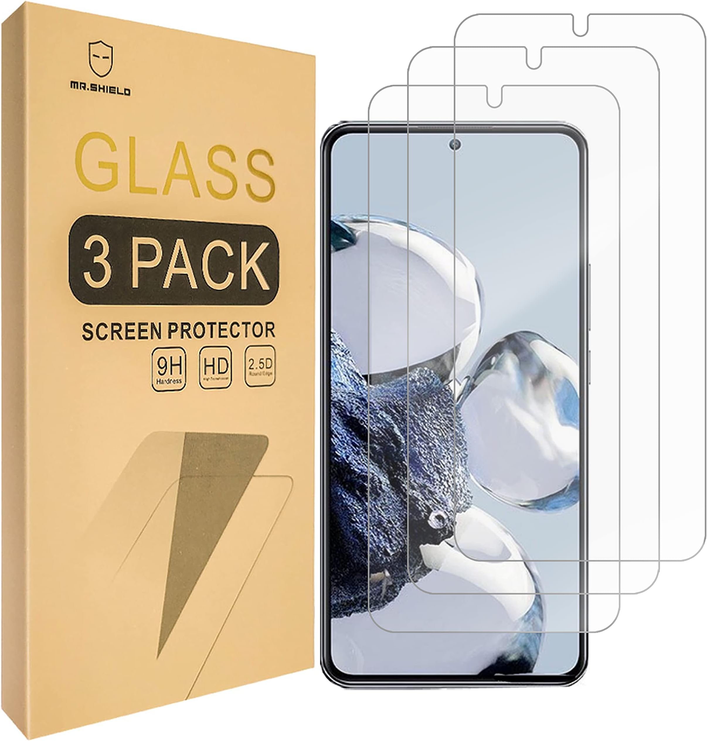 Mr.Shield [3-Pack] Designed For Xiaomi 12T Pro/Xiaomi 12T 5G [Tempered Glass] [Japan Glass with 9H Hardness] Screen Protector