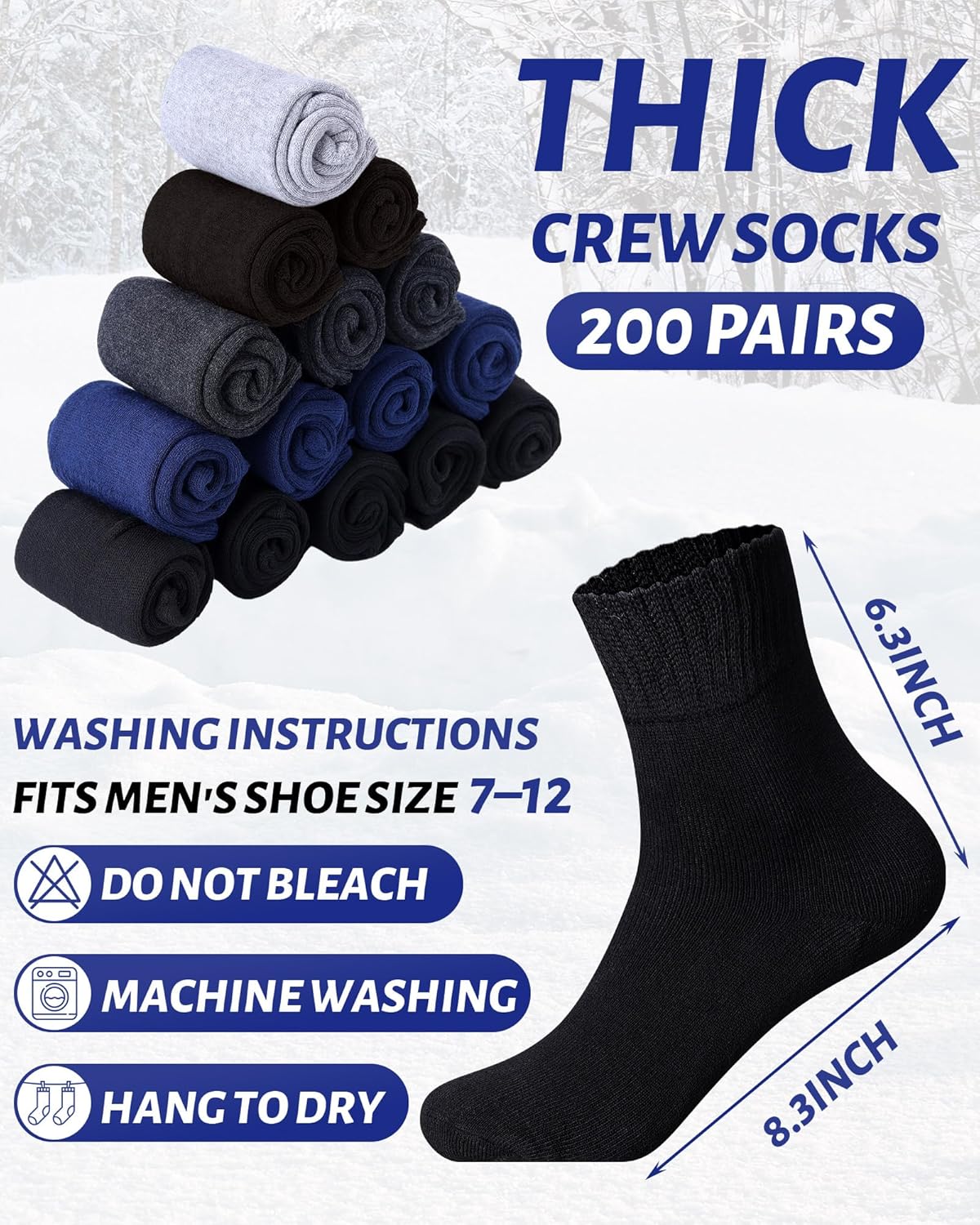 200 Pairs Thermal Homeless Socks Bulk for Men Warm Thick Winter Unisex One Size Socks for Cold Weather Accessory, Homeless Care Package and Donation Supplies - Image 3