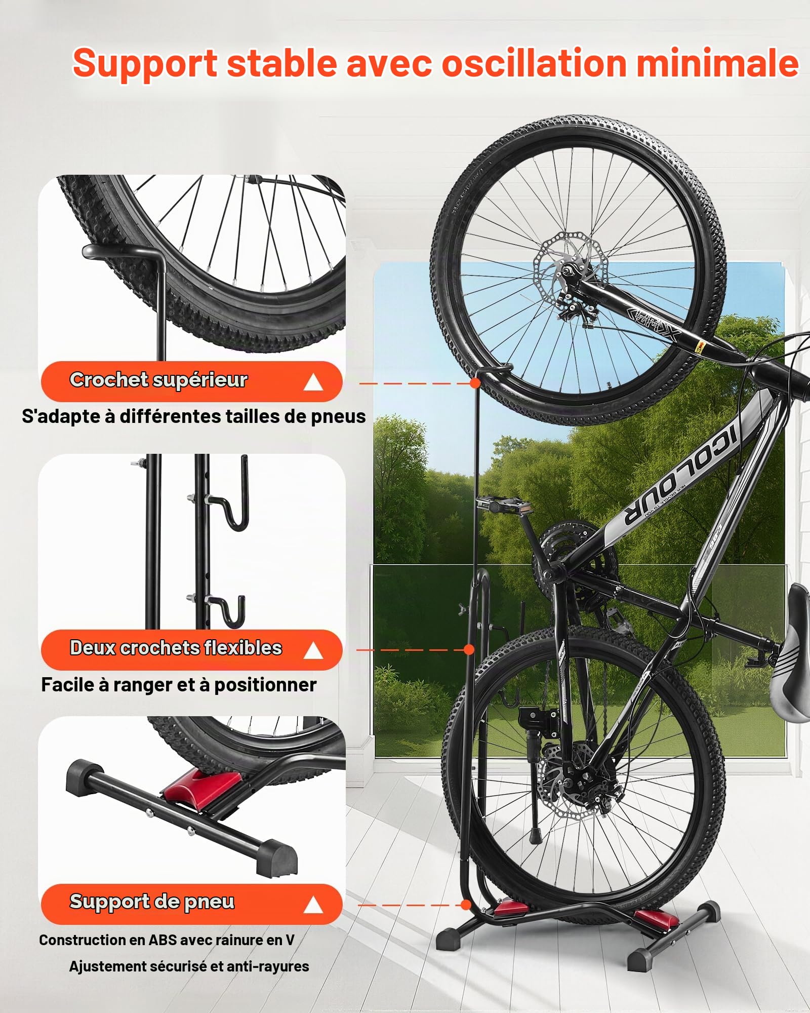 VEVOR Support à Vélo Compatible avec VTT et Vélos 406,4-700 mm, Porte-vélos Autoportant, Support de Rangement de Bicyclette Vertical et Horizontal, Range Vélo Sol pour Espace Réduit, Entrée, Garage