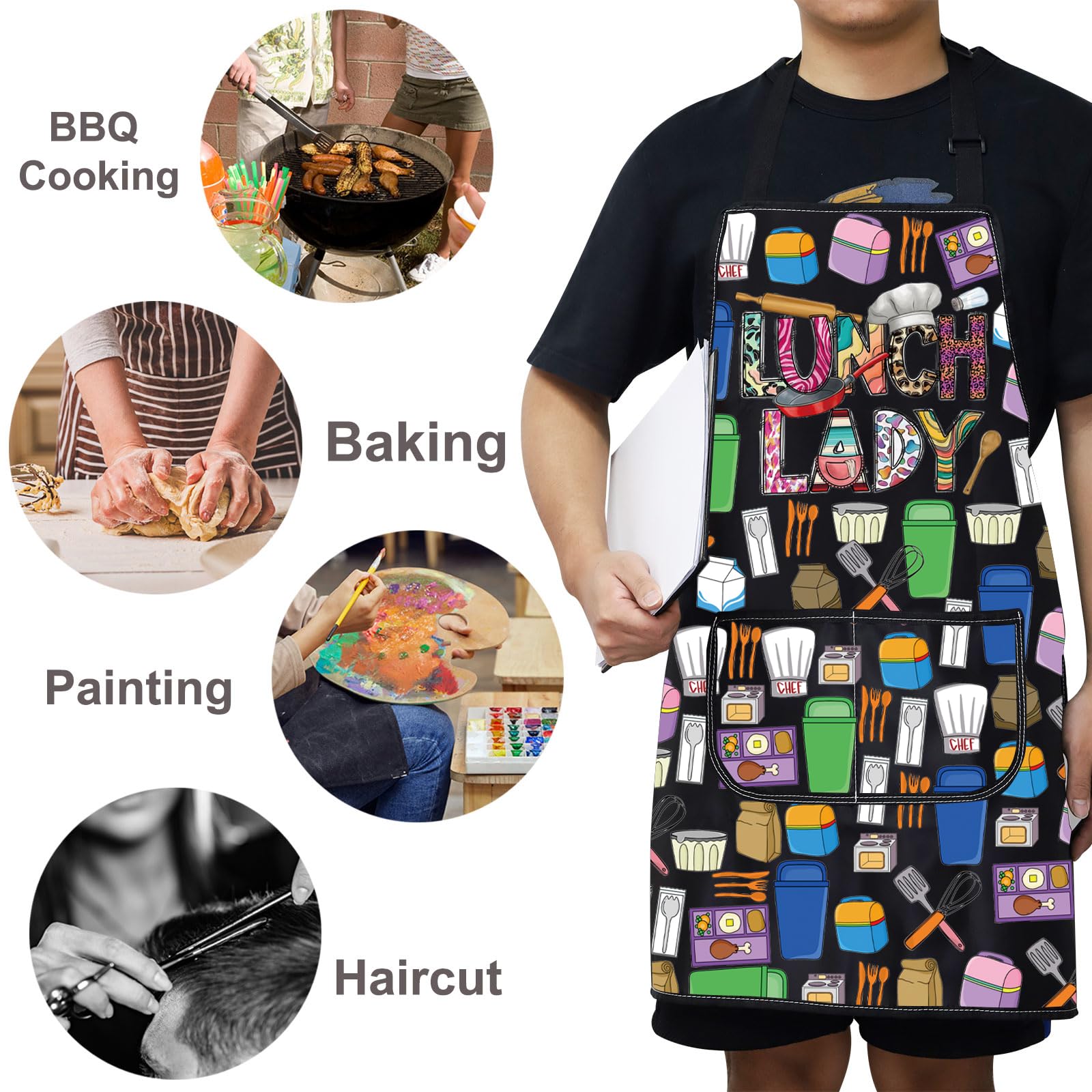 WZMPA Lunch Lady Apron With Pockets School Lunch Lady Appreciation Gift School Cook Adjustable Apron For Cafeteria Worker