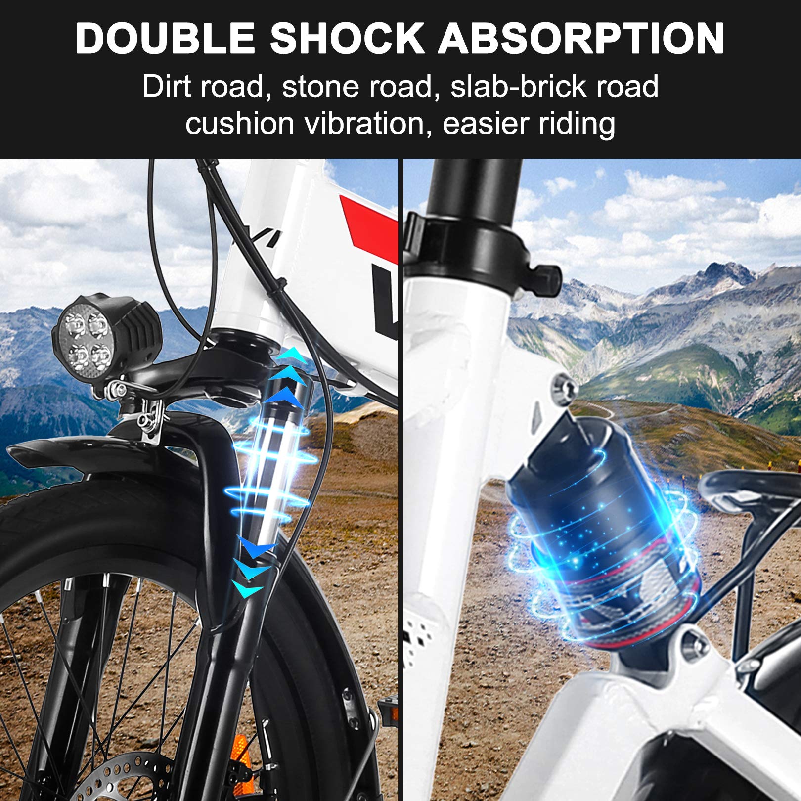 Vivi Folding Electric Bike,20" Folding Ebike with 36V 8AH Removable