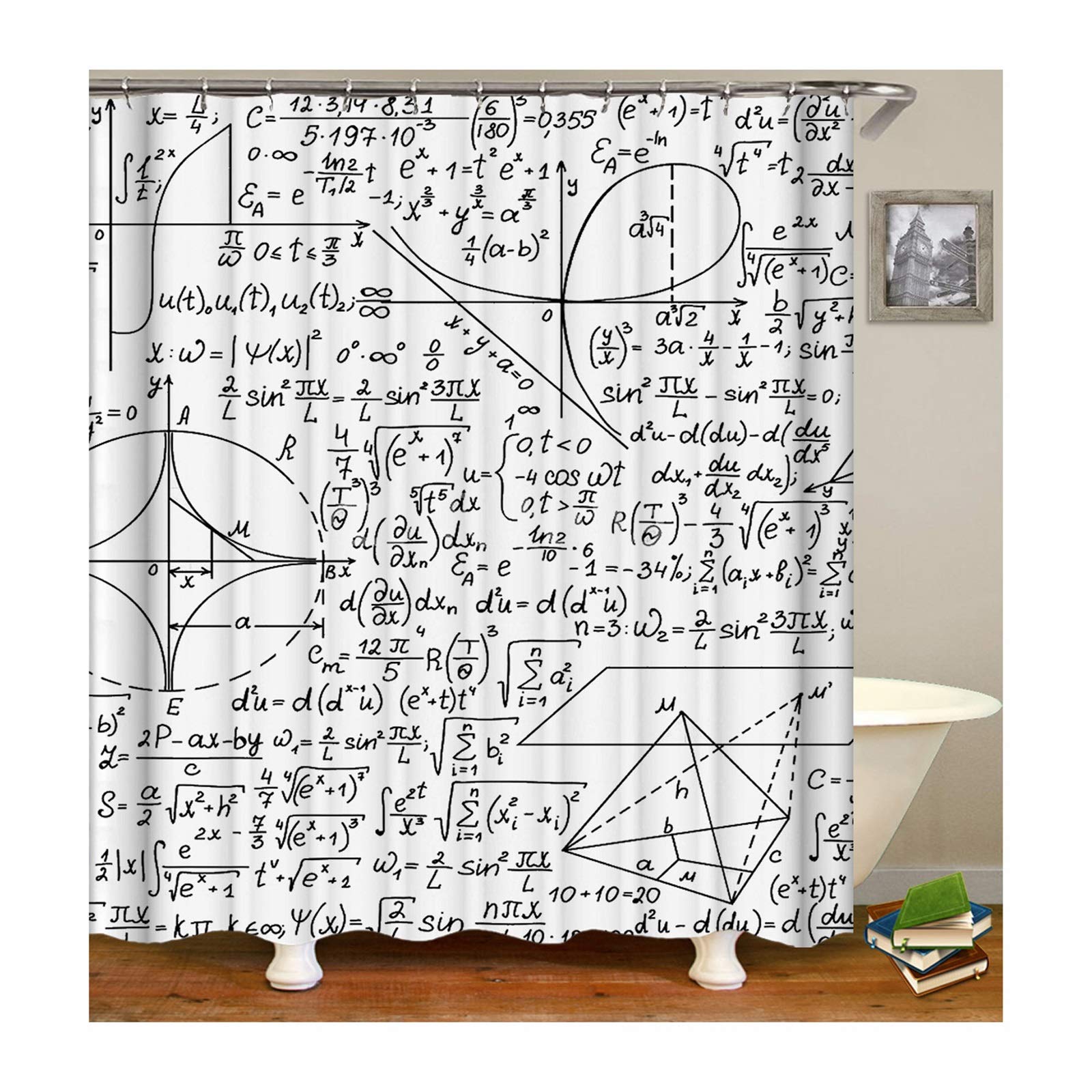 Rideau de douche anti-moisissure et imperméable motif maths
